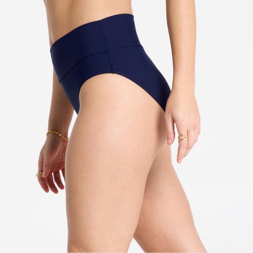 CALIA Wide Banded High Rise High Leg Swim Bottoms Navy Blue Sz L Flattering NWT - Picture 3 of 11